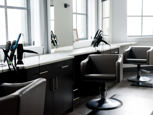 Styling stations in a hair salon